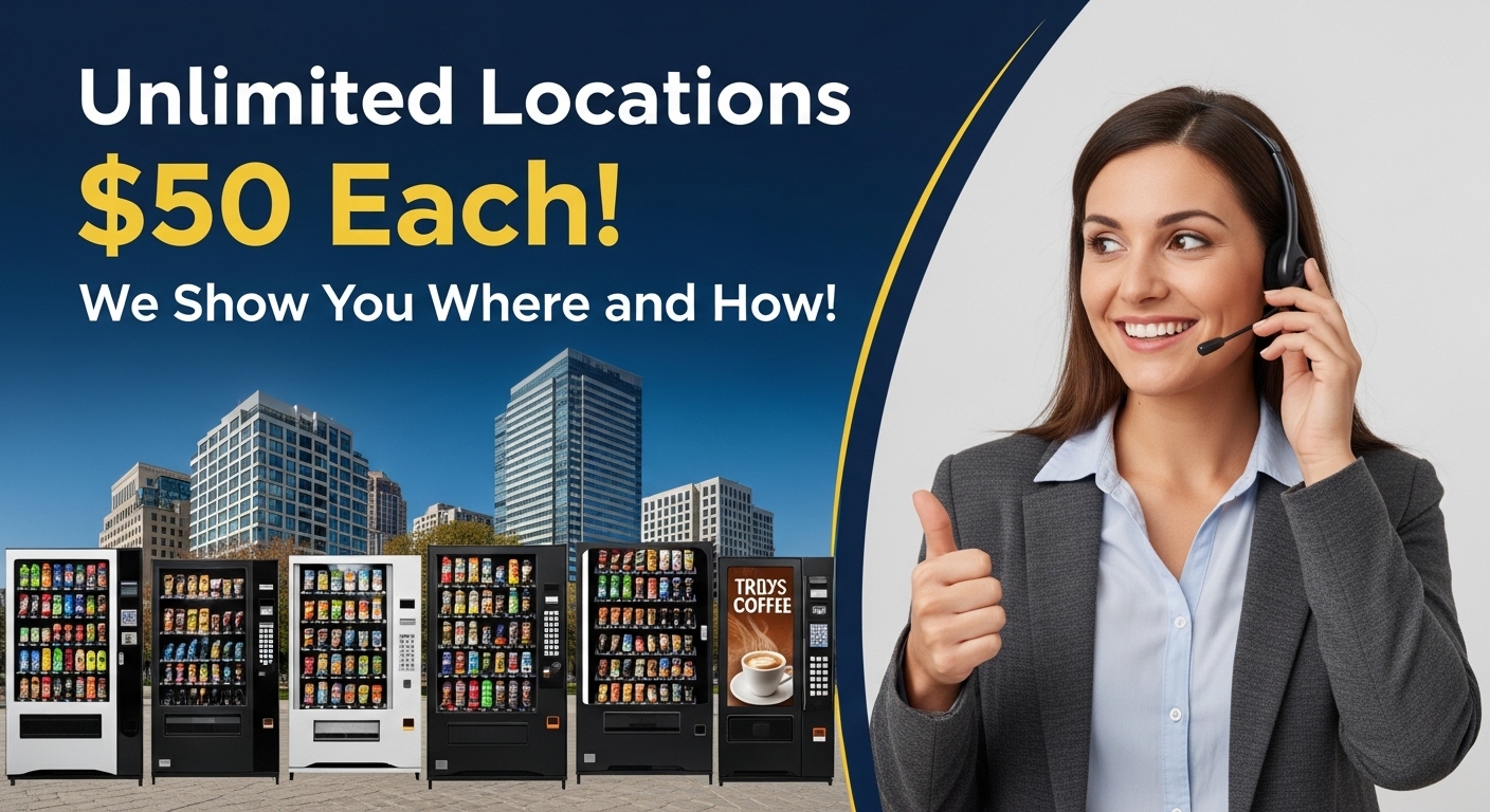 Vending machine locator helping operators secure high-traffic vending machine locations without paying high locator fees